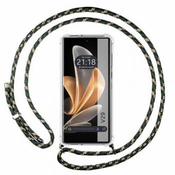 Funda Colgante Transparente Vivo V29 5G con Cordón Verde/Dorado