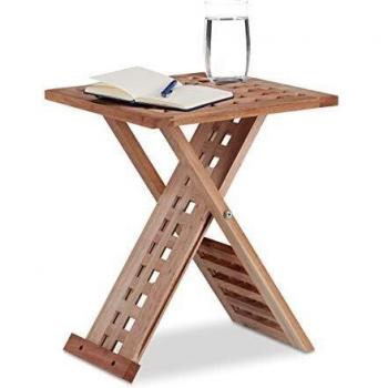 Relaxdays Mesa Auxiliar Plegable, Mesita de Noche Rectangular, Madera de Nogal, 40,5 x 33 x 33 cm, Marrón, Brown
