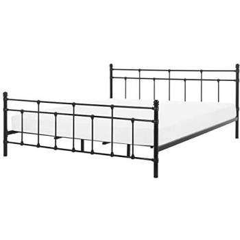 Cama Matrimonial de Metal Negro Lynx 180x200 cm con Cabecera y Pie de Cama