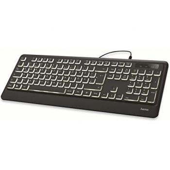 Teclado HAMA KC-550, USB, iluminado, negro, cableado