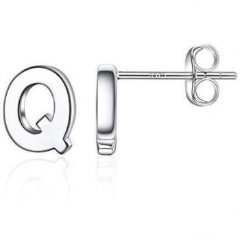 Silvora Pendientes Inicial Plata Letra Q Pendientes Pequeños con Letras