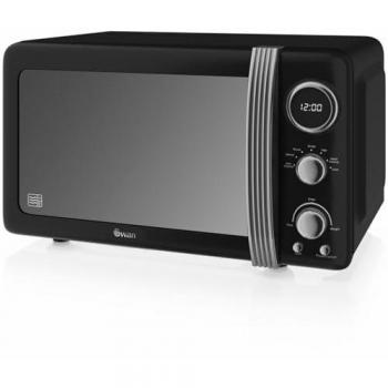 Swan Retro Microondas Digital 20L, 5 Niveles de Potencia, Función Descongelación, Temporizador 60 Minutos, Puerta Espejo, Plato Giratorio 27 cm, Diseño Vintage, Negro