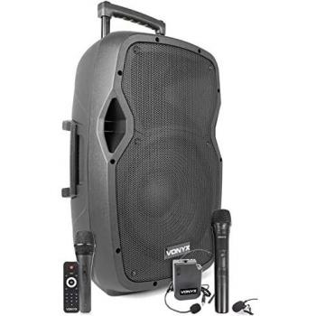 Vonyx AP1200PA Altavoz portátil de 12 pulgadas y 600 W con batería, 3 micrófonos, conexión Bluetooth, USB y SD