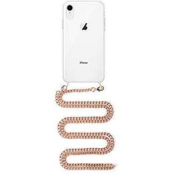 DAM.Carcasa Transparente iPhone XR con Colgante Cadena metálica. Accesorio de Moda, Ajuste máxima protección. Unica.15,3x0,9x7,8 cm. Color: Transparente Oro Rosa.