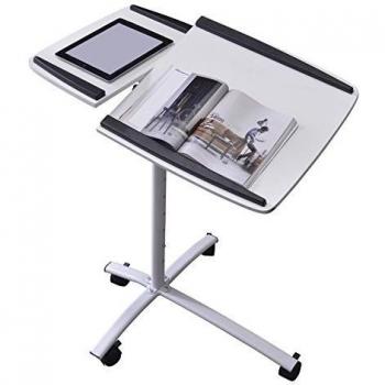 SixBros. Mesa de ordenador portátil Blanco/Blanco plateado - B-001N/2078 - MDF blanco - Estructura metal blanco plateado
