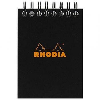 Bloc de notas espiralado RHODIA A7 - 80 hojas cuadriculadas - Negro - Papel Clairefontaine 80 g/m²