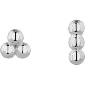 Ear Candy - Pendientes asimétricos Caviar de plata bañados en rodio