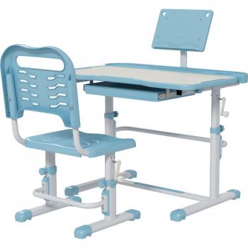 Pupitre Infantil Ajustable con 1 Cajón 1 Estante para Libros y Ángulo de Mesa Ajustable 80x49,5x82-104 cm Azul y Blanco