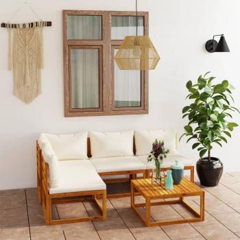 5-Piece Cream Cushioned Garden Lounge Set in Solid Acacia Wood