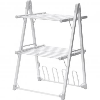 HOMCOM Tendedero Eléctrico Plegable de 2 Niveles 210 W Secador de Ropa con Zapatero para 2 Zapatos y Marco de Aleación de Aluminio 66x64x