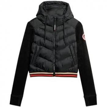 Chaqueta Bomber Híbrida con Capucha Storm Fuji Negra para Mujer, Casual, Nylon Sostenible, Talla L