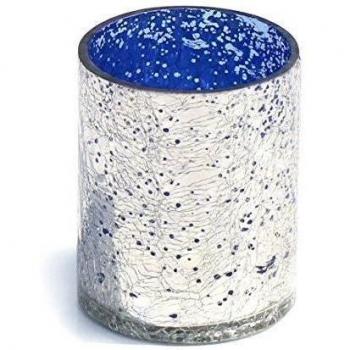 descuento de hoy - Souvnear 9.1 cm Mercury Crackled Glass Tealight Holder - Candle Tea Light Soportes Votive - Tono Azul y Plateado Decorativo para Sala / Comedor / Fiestas de Bodas / Jardín - Esencial de Mesa para Decoración de Hogar y Oficina