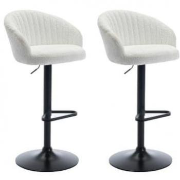 Conjunto de 2 taburetes de bar regulables en altura de tejido bouclette y metal - Blanco - DORALIZ