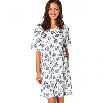 Camisón Estampado Flores de Ancha Manga Corta Mujer by Vencastyle - 008055,Crudo Estampado,L