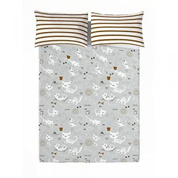 Juego de Sábanas 100% Algodón Gatos 3 Panzup Haciendo el Indio Fabricado en España, incluye sábana encimera de 260 x 270 cm y dos piezas
