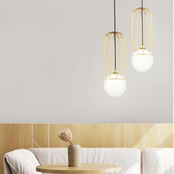Lámpara Colgante Telford Oro E27, 1 Luz, Diseño Cage, Dimensiones 500 x 210 x 210 mm