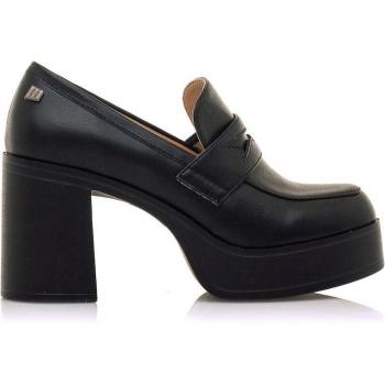 Mustang Mocasines Sixties para Mujer, Color Negro, Tacón de Bloque 8cm, Punta Redonda, Sin Cierre