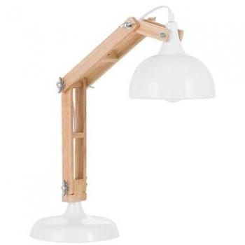 Lámpara de mesa blanca con brazo ajustable de madera clara y pantalla de metal 53 cm estilo moderno
