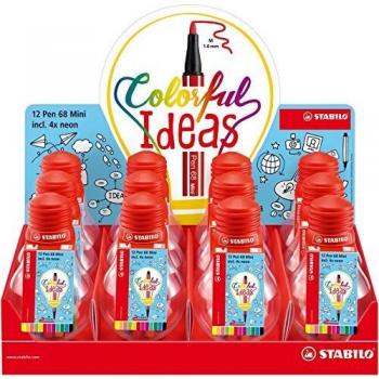 Rotulador stabilo colorful ideas acuarelable mini pen 68 expositor 12 estuches bombilla 12 colores surtidos