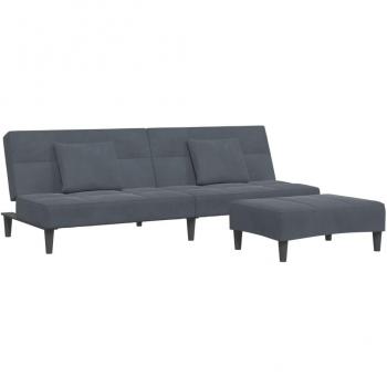 Dark Gray Velvet 2-Seater Sofa Bed with Footstool