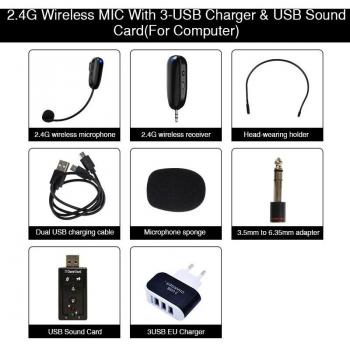 Sistema de Micrófono Inalámbrico Mini 2.4G con Auriculares para Enseñanza y Guía Turística, Micrófono Megáfono para PC y Altavoces