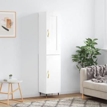 Aparador alto de madera contrachapada blanco brillo 34,5x34x180 cm