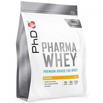 PhD PHARMA WHEY HT+ Suplemento Dietético en Polvo para Batidos Rico en Proteínas para Mantenimiento y Desarrollo de Músculos Definidos, Vegetariano y Sin Gluten, Sabor Banana 2kg
