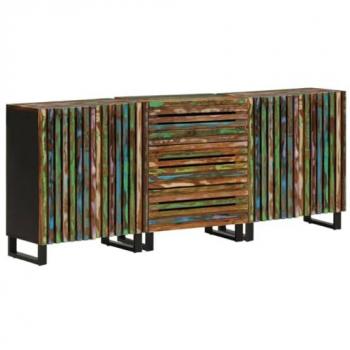 Aparador 3 piezas madera maciza acacia 60x34x75 cm, armario de almacenaje, mueble de almacenaje, aparador de cocina, bufé, mueble aparador