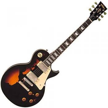 VINTAGE V100 ICON Electric Guitar ~ Distressed Black Over Sunburst
