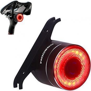 Luz de Cola para Bicicleta Inteligente, Ultra Brillante Sensor LED Luz Bici, USB Recargable Impermeables IPX6 Lámpara de Advertencia de Seguridad en Bici Faro Trasero Bici con 2 Modos Instalación