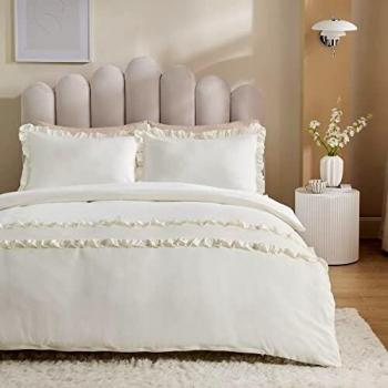 Bedsure Funda Nordica Cama 150 - Funda Edredon Cama 135 Moderna con Volantes, Juego de Funda Nórdica 220x230 cm con 2 Fundas Almohadas 40x75 cm, 3 Piezas, Blanca Marfil