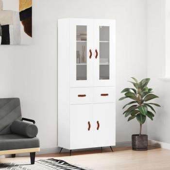 Aparador alto de madera contrachapada blanco 69,5x34x180 cm