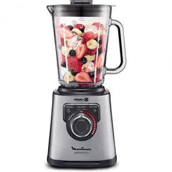 Moulinex Perfect Mix+ LM811D - Batidora de vaso de 1200 W, vidrio acabados exteriores de acero inoxidable, selector de la velocidad retroiluminable, 3 programas, modo manual y autoclean, Gris/Negro