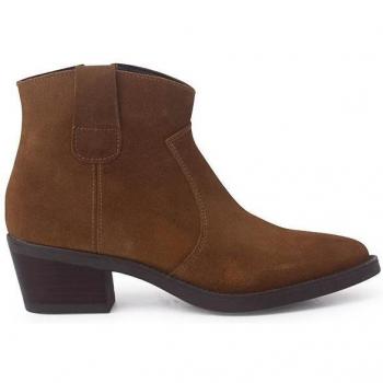 Botines Cowboy de Serraje con Detalles en Cremallera Lateral y Suela de Madera