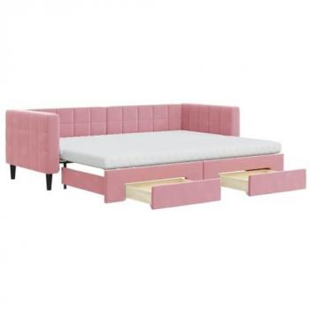 Sofá cama nido extraíble con cajones de terciopelo rosa 80x200 cm