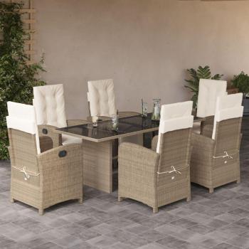 vidaXL 7 Piece Garden Dining Set with Cushions Beige Poly Rattan