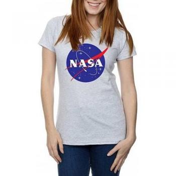Camiseta de Mujer NASA Insignia con Logo Desgastado XXL Gris