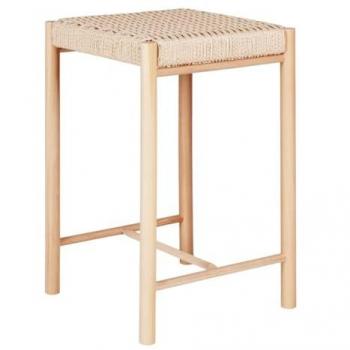 Taburete Bajo Abano de Madera y Cuerda Marrón, 42x42x66,5 cm
