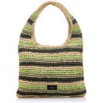 Mustang Bolso de Hombro Sison para Mujer en Rafia Trenzada Verde con Cierre de Cremallera