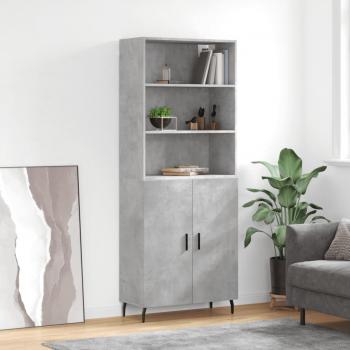 Aparador alto de madera contrachapada gris hormigón 69,5x34x180 cm con 2 puertas, mueble de almacenaje para salón, buffet y armario auxiliar