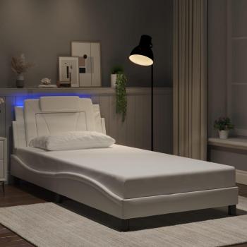 Estructura de cama con luces LED de cuero sintético blanco 100x200 cm