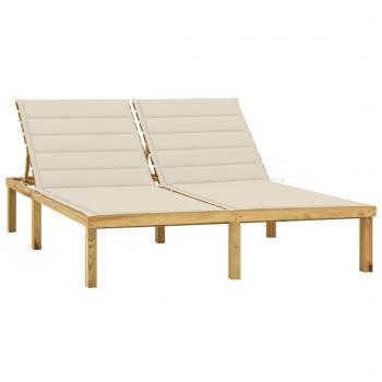 Tumbona doble de madera de pino impregnada con cojines crema