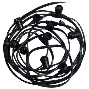 Guirnalda Exterior Cable Plano Negro 10 Metros 10 Portalámparas E27 IP44 Resistente al Agua