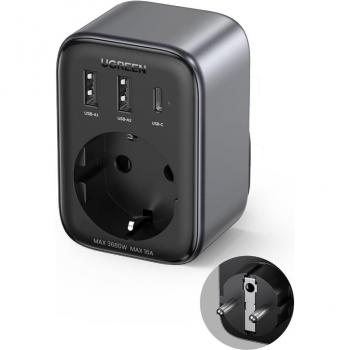 Cargador de dispositivo móvil Ugreen CD314 30W (2xUSB/USB C/AC) adaptador EU - EU 13A color negro