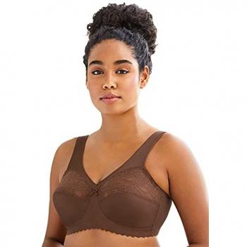Glamorise MagicLift Wireless Support Bra with Lace, Size 130, Cup G, Brown