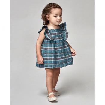 Vestido de cuadros con volantes azul para niña bebé