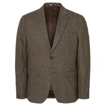 Selected Homme Slim Fit Brown Blazer with Flap Pockets, Size 48