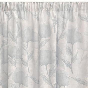 Cortina translúcida estampada digitalmente en cinta multifunción, diseño floral en colores agua y azul, medidas 140x270 cm, confeccionada en España