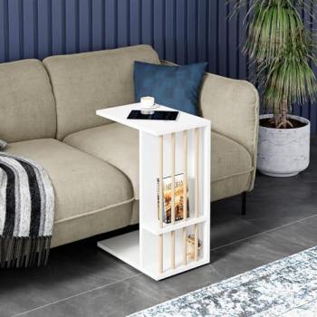 Mesa Auxiliar Siikainen con Ruedas Aglomerado 65x44x29cm - Blanco, Versátil para Laptop y Espacio de Almacenamiento