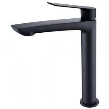 Grifo de Lavabo Caño Alto Monomando Mezclador Frío/Caliente Grifería Alta sobre Encimera Color Negro Mate IMEX LUXOR